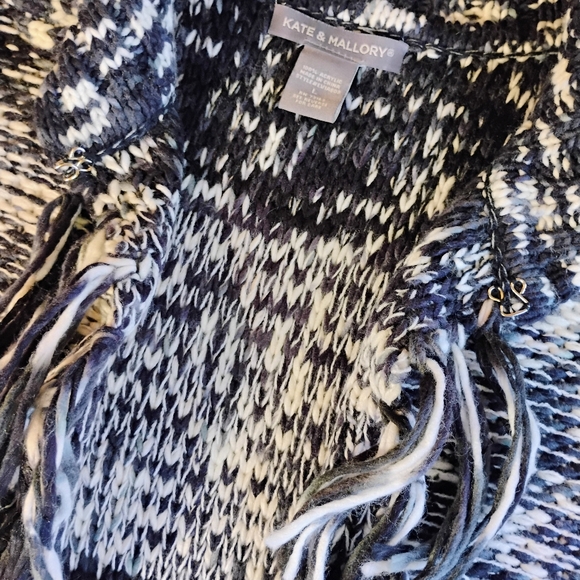Kate & Mallory Knit Fringe Cardigan Sweater Womens Large Black White Open Boho - Picture 7 of 10